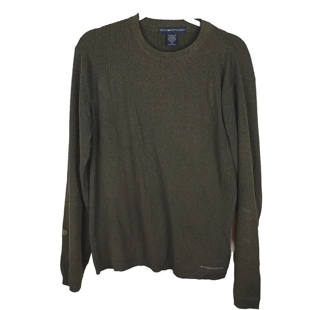 ExOfficio Men's Dark Green Crew Neck Sweater Merino Wool Size Medium